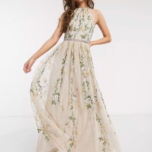 ASOS Petite maxi embroidered floral sequin halter neck dress